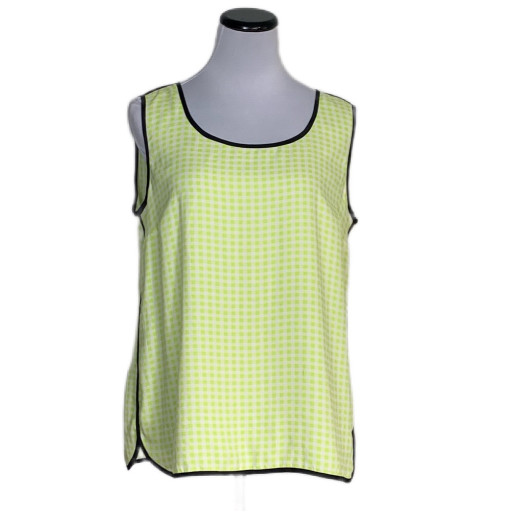 Jones New York Collection Womens SZ 14 Green/White Gingham Sleeveless Top